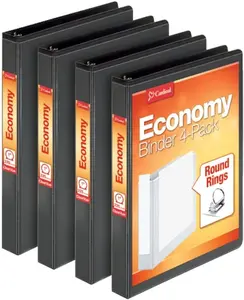 Economy 3 Ring Binder, 1 Inch, Presentation View, Black, Holds 225 Sheets, Nonstick, PVC Free, 4 Pack of Binders (79512)