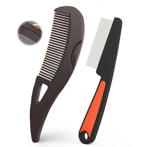 Self-Cleaning Dandruff Comb 2-Pack, Hollow Teeth Button-Release, Fine Tooth 0.5mm & 2mm, Stainless Steel, Anti-Slip Hair Care Tool