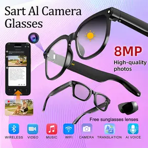 Smart AI Camera Glasses with 8MP Photochromic Lenses ,Button Touch Adjustment for Travel Outdoor Adventures Hands-Free Photography 160+Languages Real-Time Translation Bluetooth Wireless Wearable Video Recording UV Protection ,Valentine's Day gifts