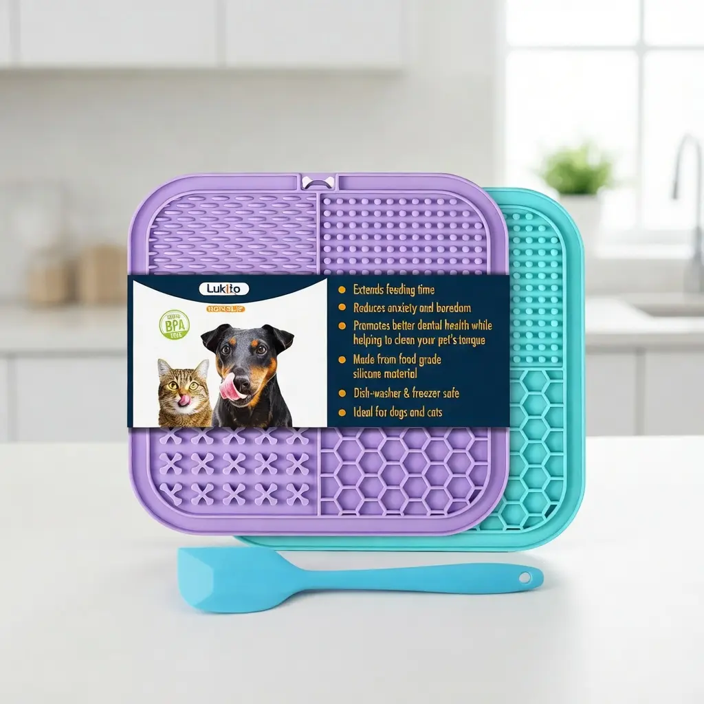 Dog Cat Lick Mat Trending 2 Pack Suction Cup Slow Feeder Licking Pad Anxiety Boredom Relief Mat for Pet Bathing Grooming Daily Feeding Accessory campingessentials