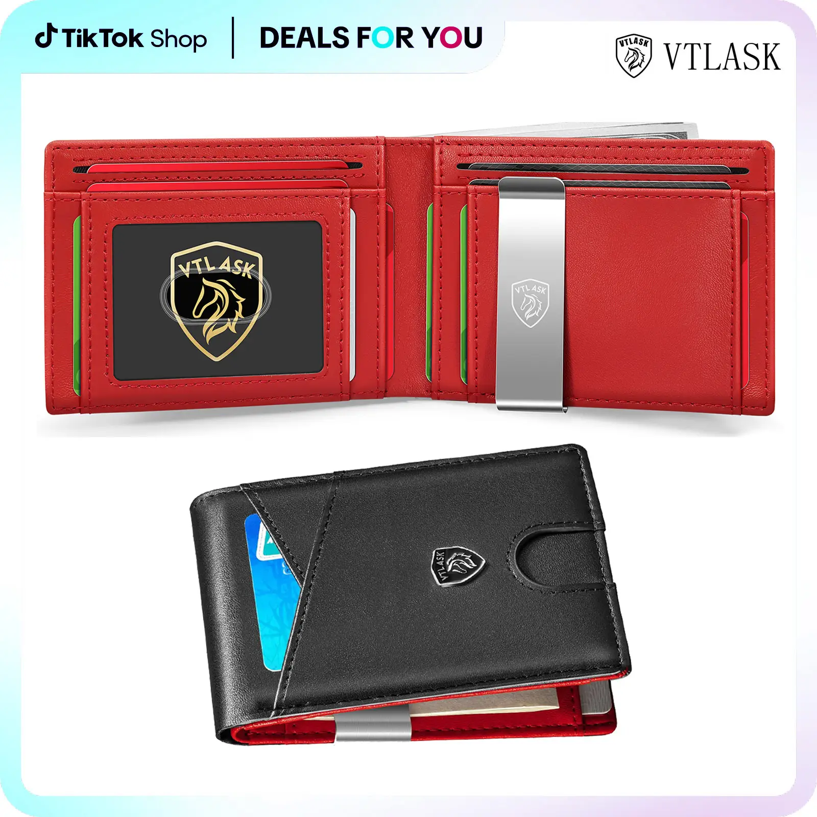VTLASK Men's Wallet Slim RFID Blocking Ultra Thin Credit Card Holder Minimalist Front Pocket With Money Clip Wallet Graduation Gift Includes Gift Box
