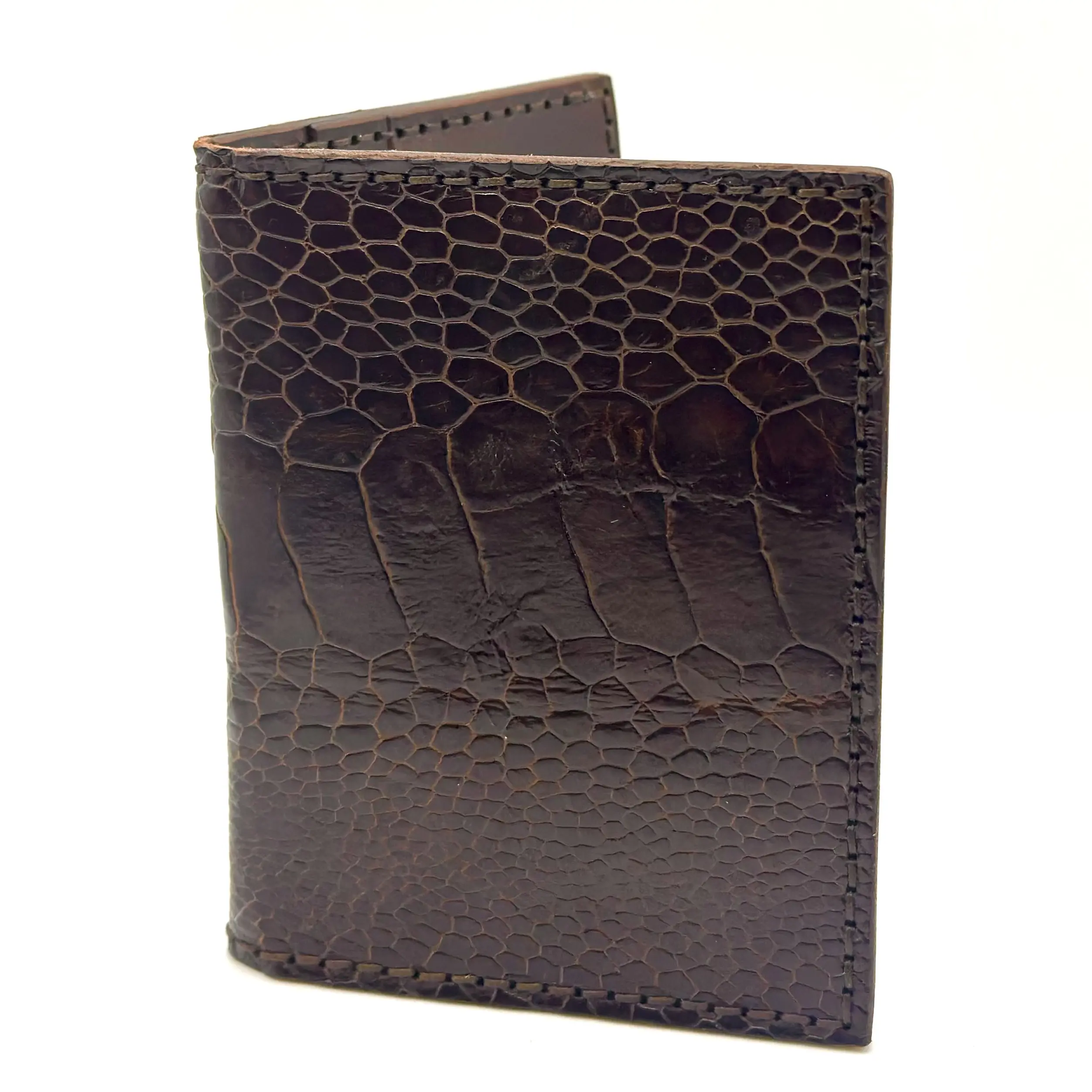 Simon Slim Bifold - Brown Ostrich Leg Leather Exterior