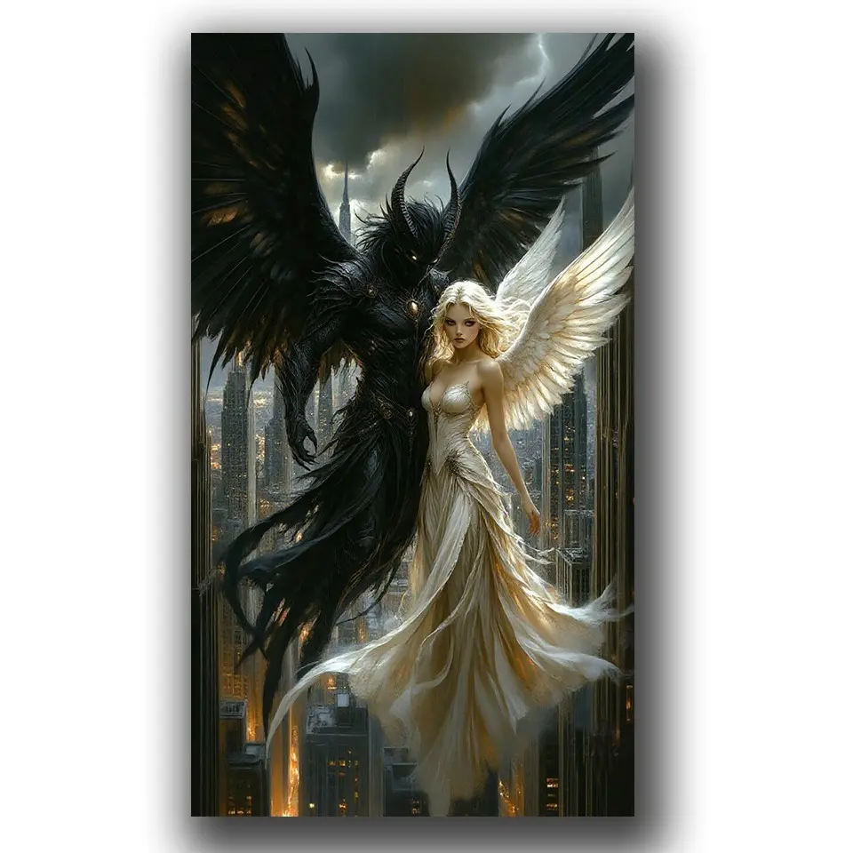 Mythological Fantasy Angels & Demons Art, Diamond Pattern Design, Large Size DIY Diamond Painting Kit, Beginner-Friendly 5D Full Drill Craft for Adults