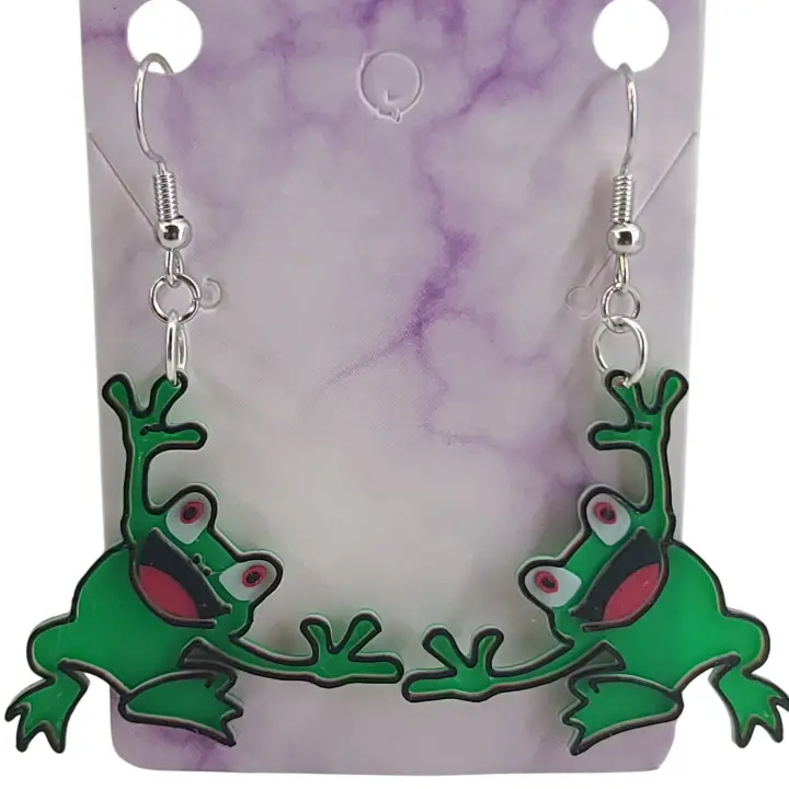 Hanging Frog Earrings 3D Printed - Fun Design for Everyday Wear