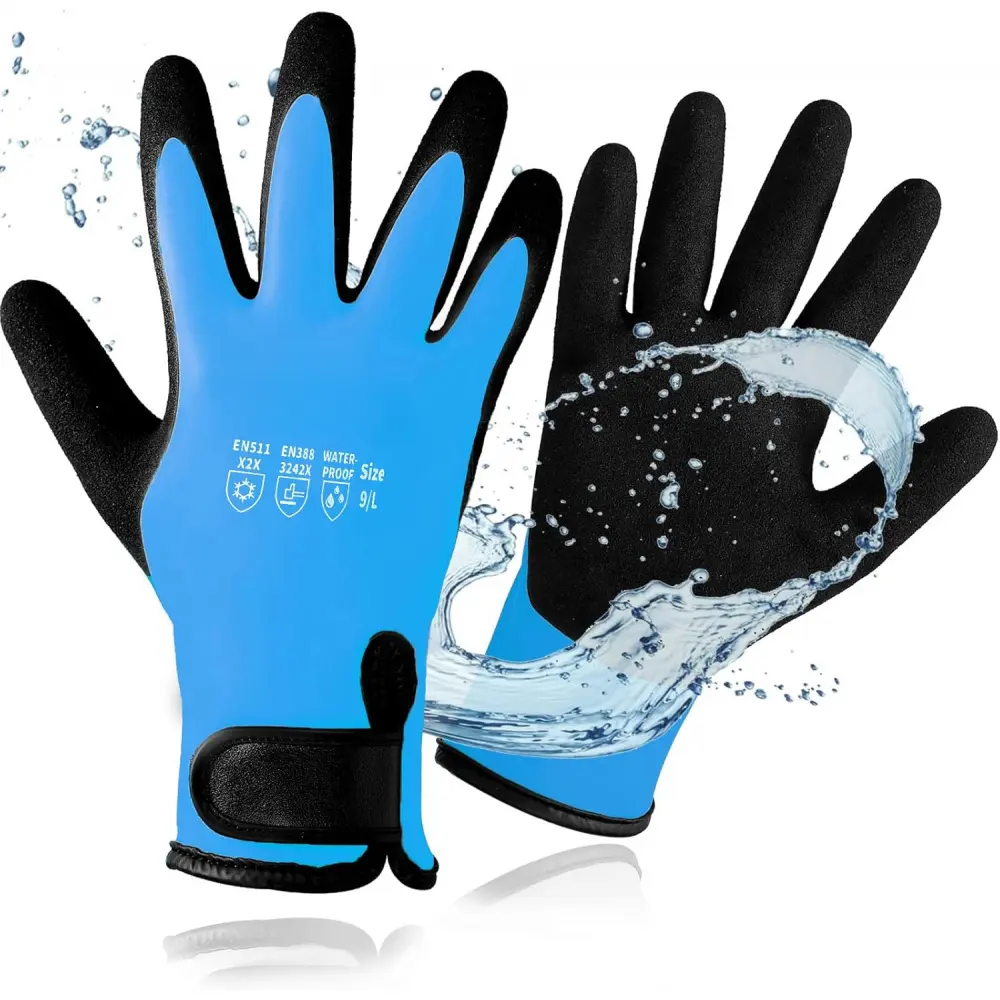 Men’s & Women’s 100% Waterproof Multi-Size Work Gloves - Cold Weather Gloves with Elastic Cuffs, Latex Hycool Grip, Comfort, Ideal for Cold Storage, Construction, Outdoor Activities (Home Improvement Work Safety Equipment), Prevents Slippage