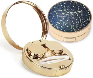 Contact Lens Case, Shining Stars Contact Lenses Cases Travel Kit with Remover Tool Mirror Tweezers Portable Contact Lens Container for Women & Girl (Blue)