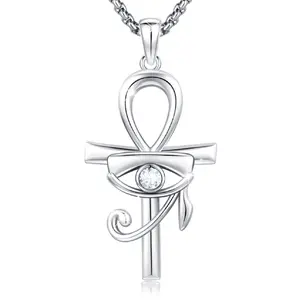 Audinceed Ankh Eye of Horus Necklace, S925 Sterling Silver Egyptian Eye Protection Pendant Spiritual Amulet Symbol Jewelry Gift for Men Women