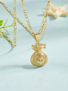 Luxurious Wallet Dollar Sign Pendant Necklace, Copper Plated Boho Punk Jewelry, Unisex Holiday Gift, All Seasons Wear