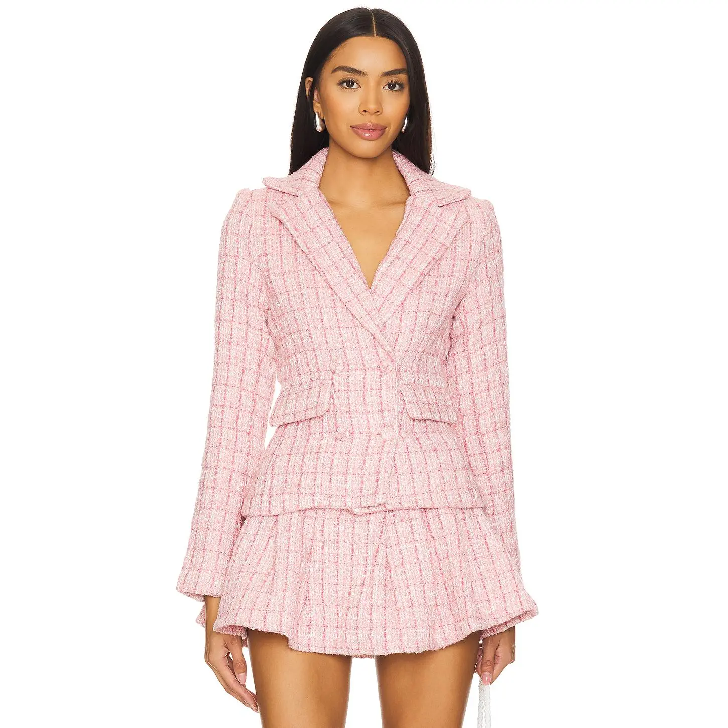 MORE TO COME Ashtyn Tweed Blazer in Baby Pink