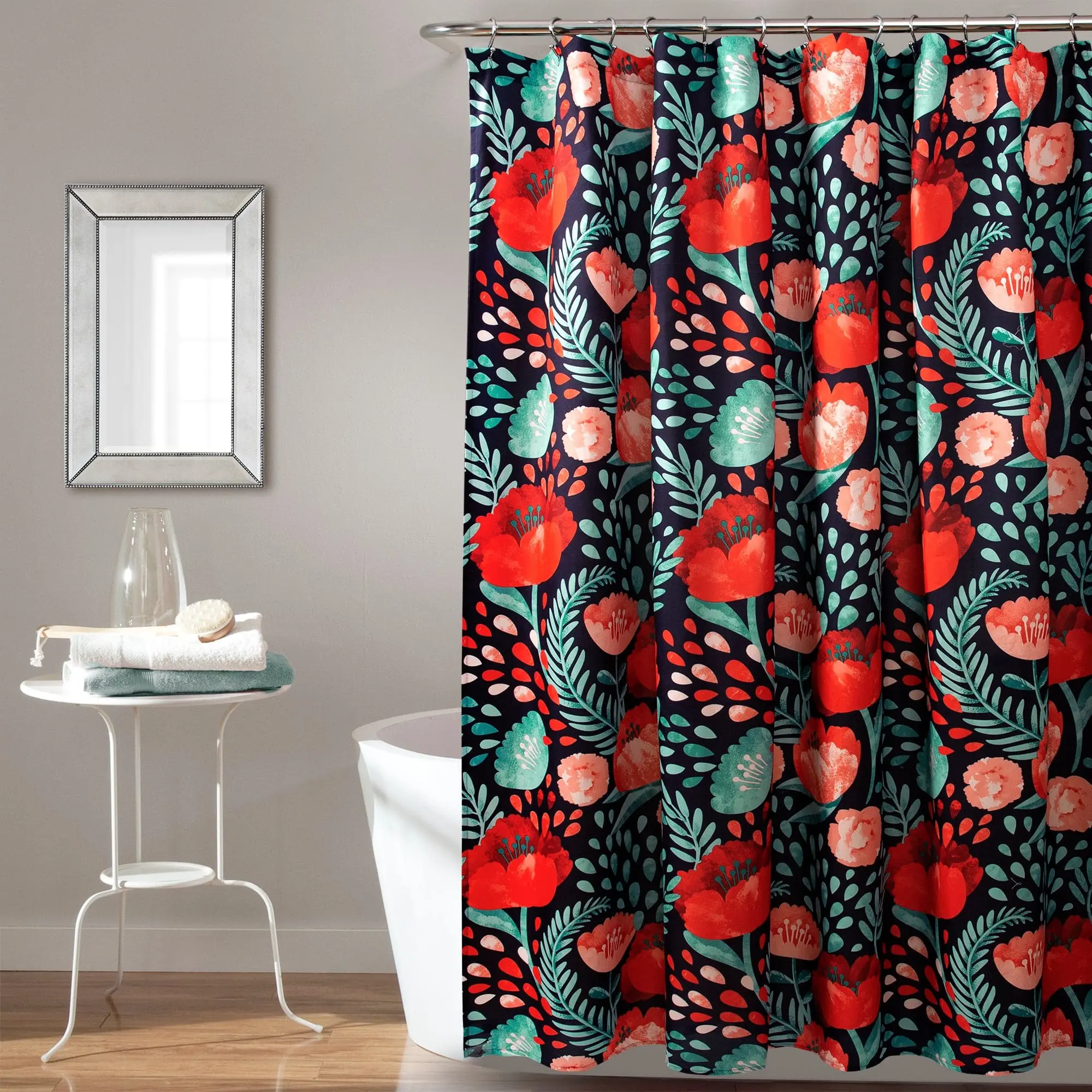 Lush Decor Poppy Garden Bathroom Shower Curtain - Aesthetic Flower Print, Colorful Design, Easy Installation, Ideal for Home Bathroom Decor, Stylish Shower Curtains