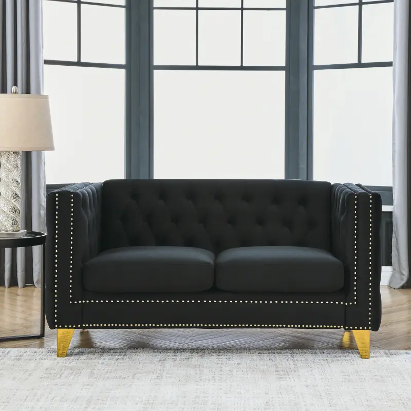 Loveseat Sofa Couch, Chesterfield Velvet Couches Oversized 2-Seater Deep-Seat Modern Sofas with Button Nailhead, Upholstered Futon Furniture for Living Room, Bedroom