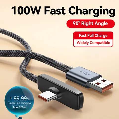 KAXOE 100W Power USB-C Mobile Phone Charger Cable, 90-Degree Elbow Connector, Fast Charging for Gaming, Compatible with Samsung, OnePlus, Moto, Google Android Devices, Phone Accessories