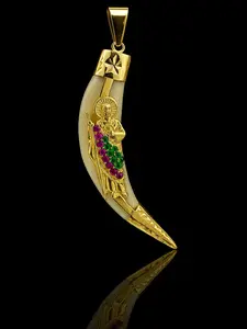 San Judas 14k Gold Pendant - Unique Design with Gold Center & Purple Accents - Pendant for Adults