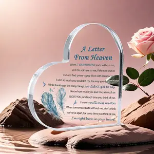 A Letter From Heaven Heart Acrylic Memorial Plaque, Bereavement Remembrance Sympathy Gift, Feather Dove Memorial Desktop Ornament, Condolence Gift For Loss Of Loved One, Decor, Signs