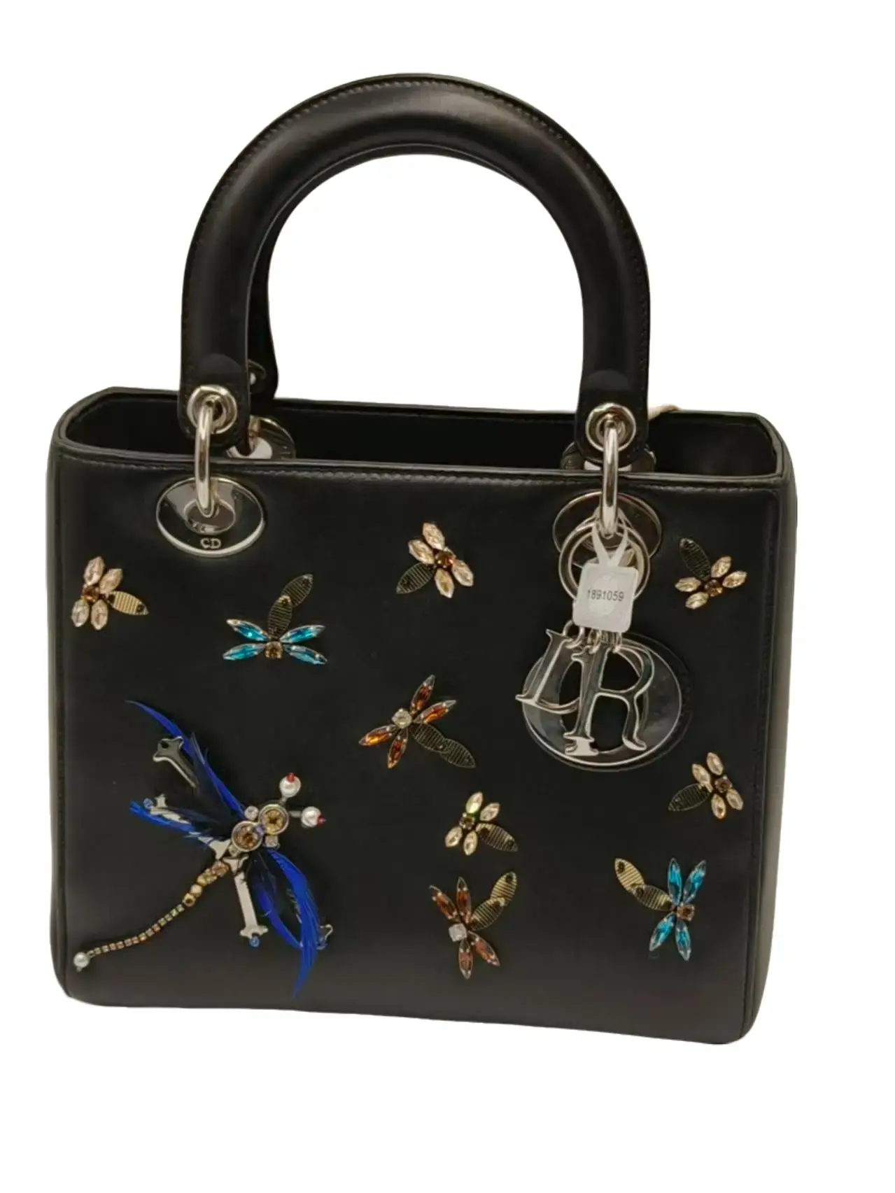 Pre-owned Dior Lady Handbag Calf Skin Limited‑Edition Dragonfly Embroidery