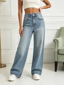 Women's Y2K Light Wash High Waisted Wide Leg Baggy Jeans, Vintage Loose Straight Leg Denim Jeans, Casual Streetwear Trousers for Daily Wear