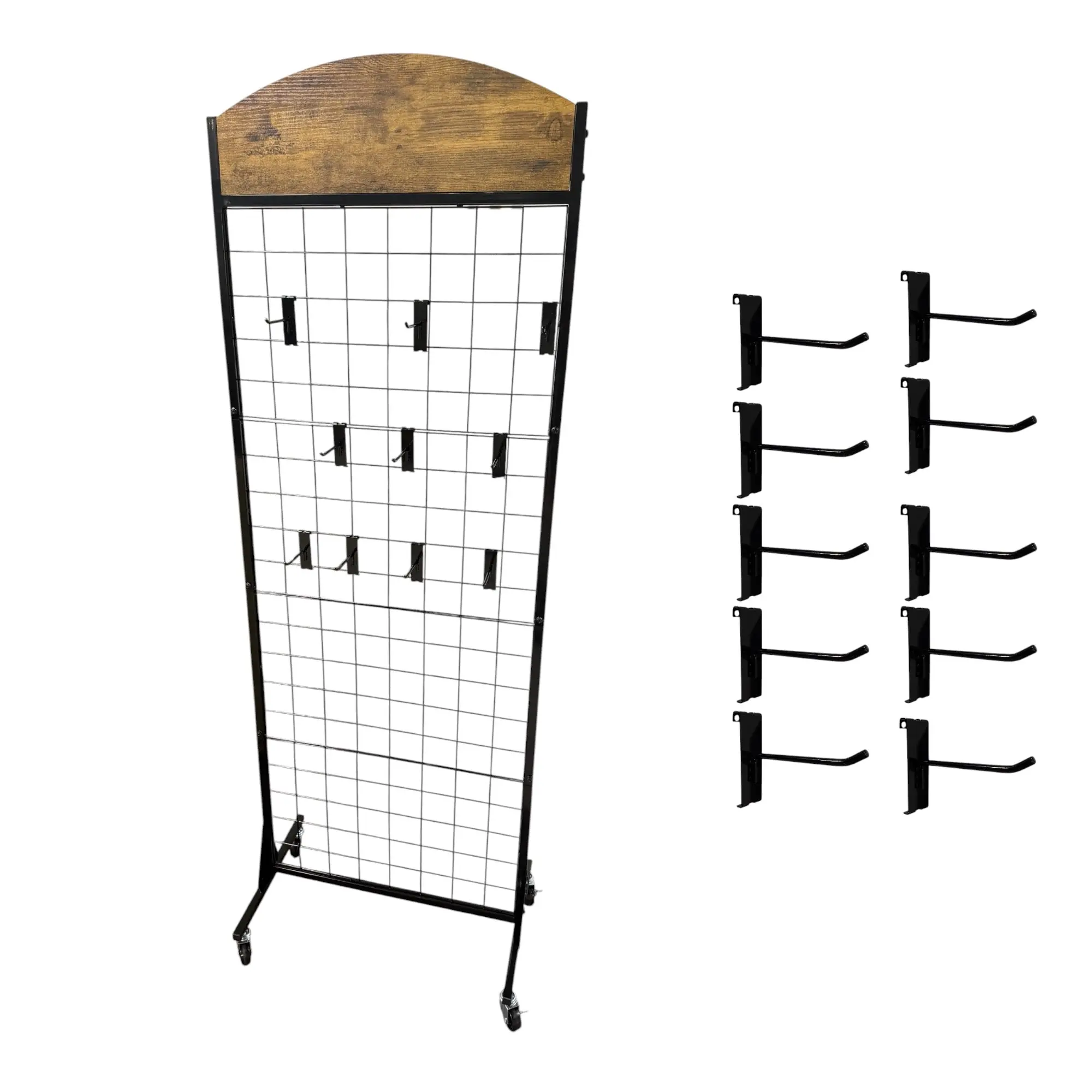 Only Hangers Portable Heavy Duty 2' x 6' Gridwall Art and Craft Trade Show Display Panel with Wood Arch Design - Includes 10 Gridwall Hooks