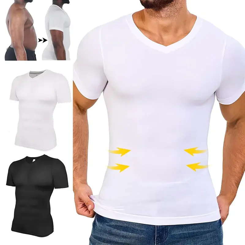 Men's V-Neck Compression Shirt, Short Sleeve Quick-Dry Gym Top, Lightweight 4-Way Stretch Anti-Odor Undershirt for Workouts, Gym Shirt, Compression Tops