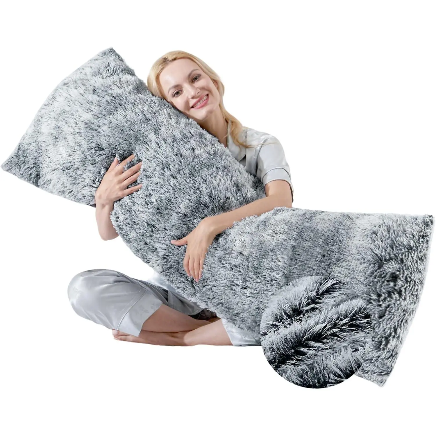 Fluffy Full  Pillow for Adults 20x54 Long Big  Pillow Cover Pillowcase with Memory  for bed Grey  Cuddle Snuggles  Pillows for Sleeping Side Sleeper Pillows for Adults