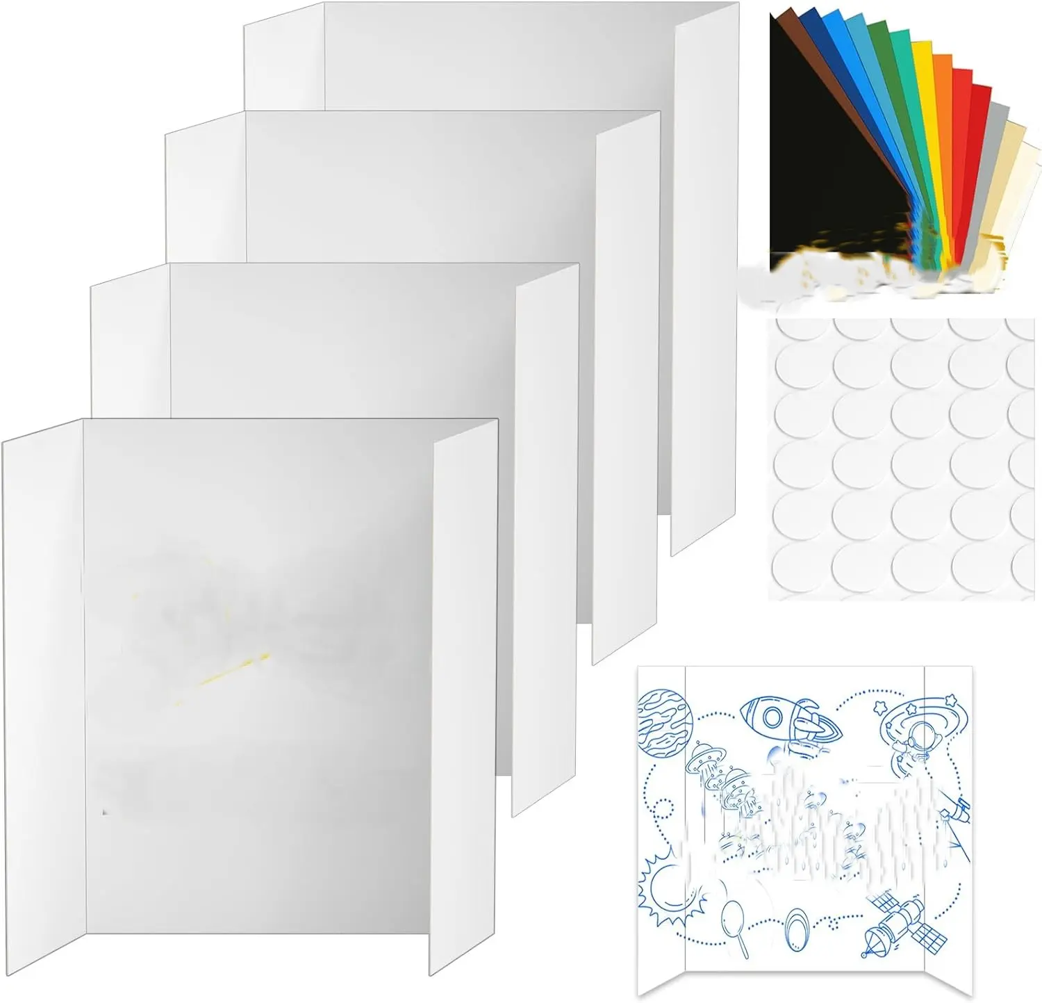 4 Pcs Small Trifold Poster Board, 21.4" x 14" Presentation Board, with Double Sided Tapes and Cardboard, White Corrugated Project Boards/Display Board for School Project/Science Fair Display Boards