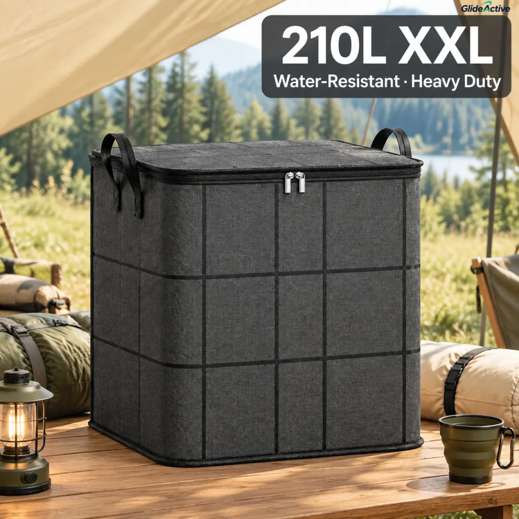 Upgraded 210L XXL Camping Storage Bin, Foldable Water-Resistant Gear Organizer, Heavy Duty Storage Box for Bedding Toys Gym Dorm Travel