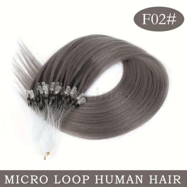 50pcs 30g Micro Loop Human Hair Extensions, Natural Straight, No Glue Easy Install, Vibrant Red Pink Green Blue Purple Gray, 12-28 Inches for Women Daily & Festive Hairstyles