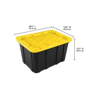 Storage Bin, 27 Gallon Durable Plastic Storage Tote with Lid, Black and Yellow, 6 PackC28ChicLadyHub