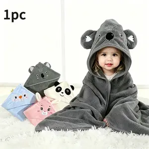 1pc Neutral Baby Animal Face Rabbit Hooded Towel, Unique Coral Fleece Bath Robe, Quick-Dry Absorbent, All-Season Infant Bathing Gear