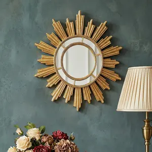 Sunflower Wall Mirror, Resin Hand-Painted Decorative Hanging Mirror, Vintage Luxury Home Decoration, Party Background Prop, Ornate Mirror, Wall Mounted Mirror