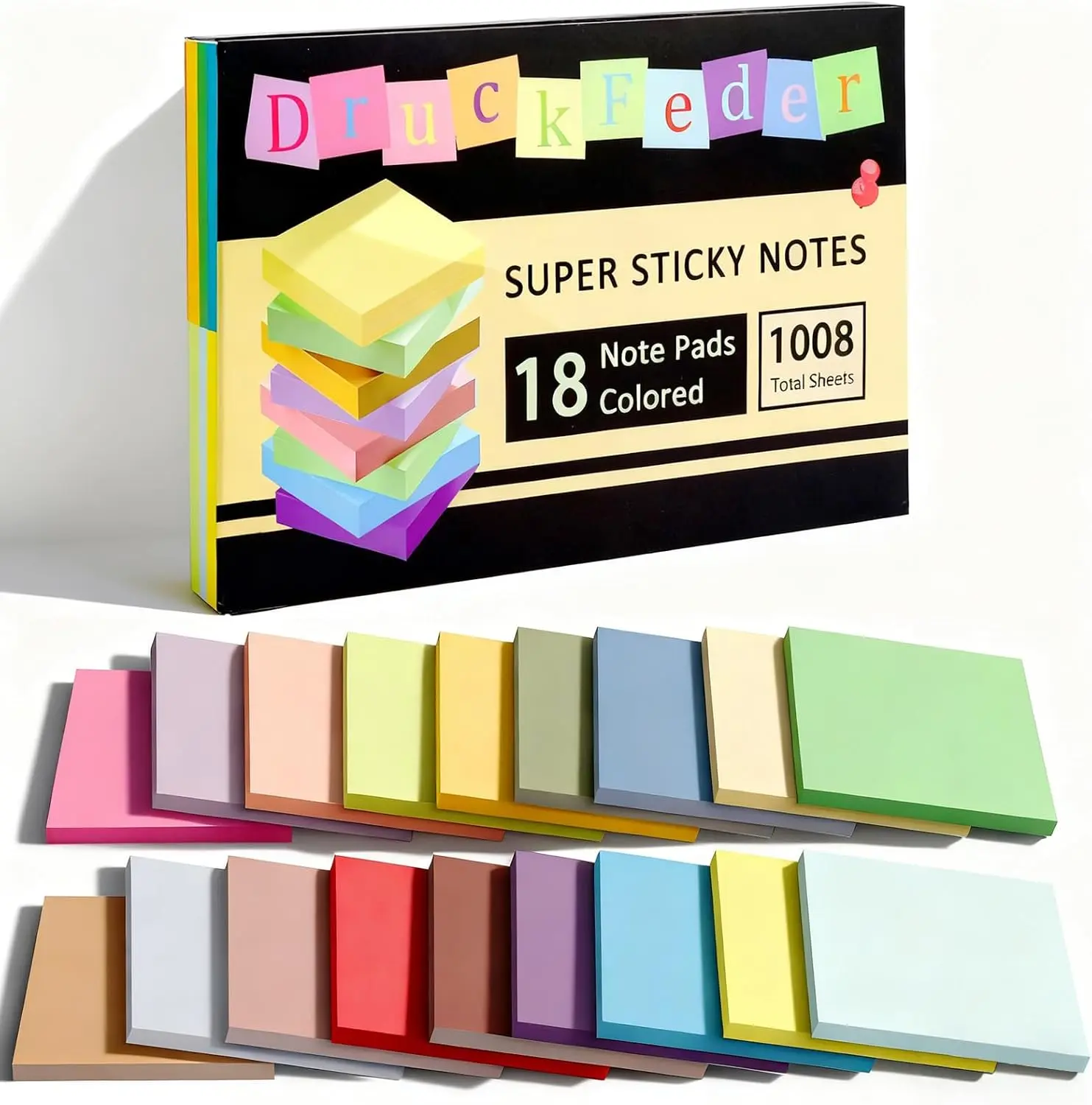 18-Pad Colorful 3x3 in Self-Stick Note Pads, Office Stationery Tape Flags for School & Office Supplies