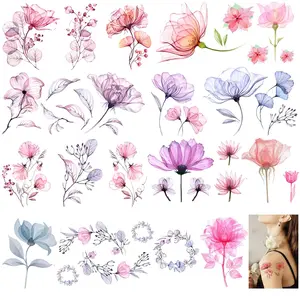 Flower Temporary Tattoos for Women Girls, 10Sheets Fake Watercolor Rose Lily Tattoo Stickers Waterproof Art for Face Body Arm Kids Birthday Party Favors Makeup Supplies Gifts