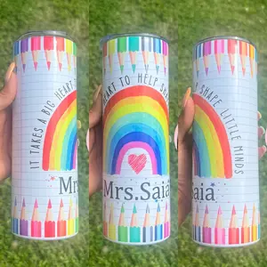 Rainbow pencil teacher tumbler