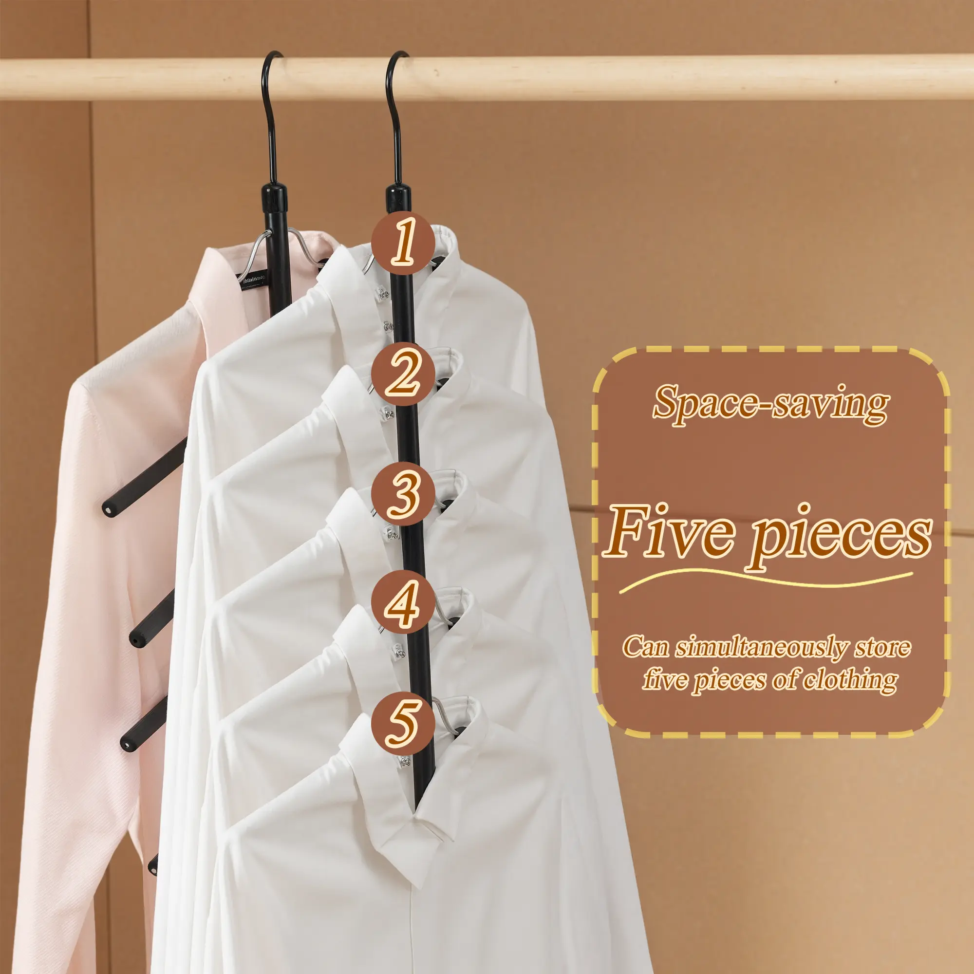2/3/4PCS 5-Tier Black Clothing Rack, Heavy Duty Multi-Layer Hanger Organizer For Garment Storage, Holds 5 Garments, Space Saving Rotating Wardrobe Rack With 360° Swivel Hooks, Foldable For Home, Closet, Boutique, Pants, T-shirt, Skirt, Gifts