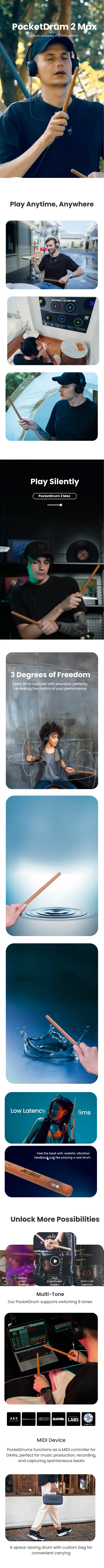 Product Introduction of AeroBand PocketDrum2Max Electric Air Drum Sticks, Pedals, Bluetooth, USB MIDI Function, Electronic Drum Set for Adults, Kids, Professionals, Gift Percussion Instrument 0