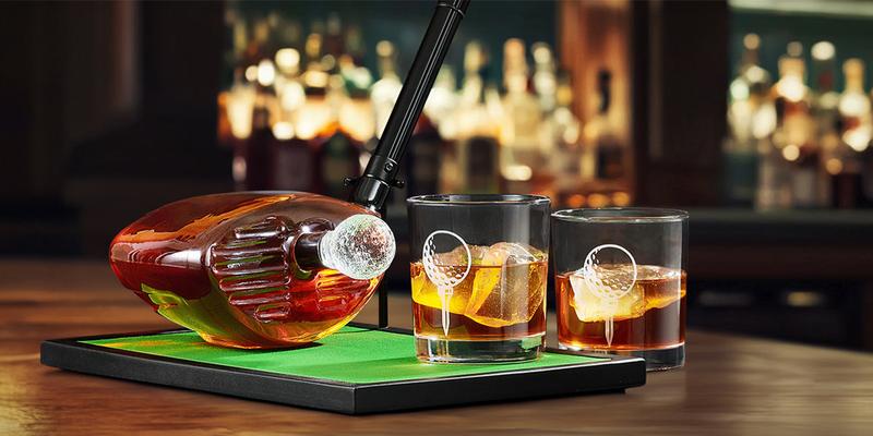 Valentine's Day Gifts, New Year Golf Gifts For Men Dad, Kollea Golf Club Whiskey Decanter Set – Golf Ball Shot Glasses, Cool Gift for Men Classic Utensils Printed Shaped Stopper Dispenser