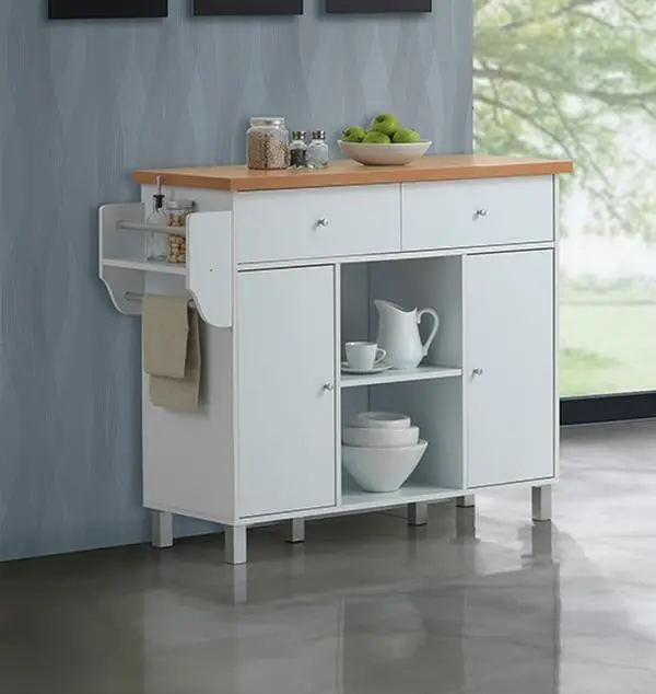 212 MAIN Modern Accent Cabinet - 35 x 46.65 x 15.5 in Kitchen Island with 2 Cabinet Doors, Metal Legs, Spice Rack, Side Towel Rack, Finished Back, Chocolate-Grey Finish for Kitchen Organization