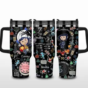 C0raline Horror Character 40oz Tumbler With Handle, Horror Character Tumbler, Gift for Horror Movie Lover