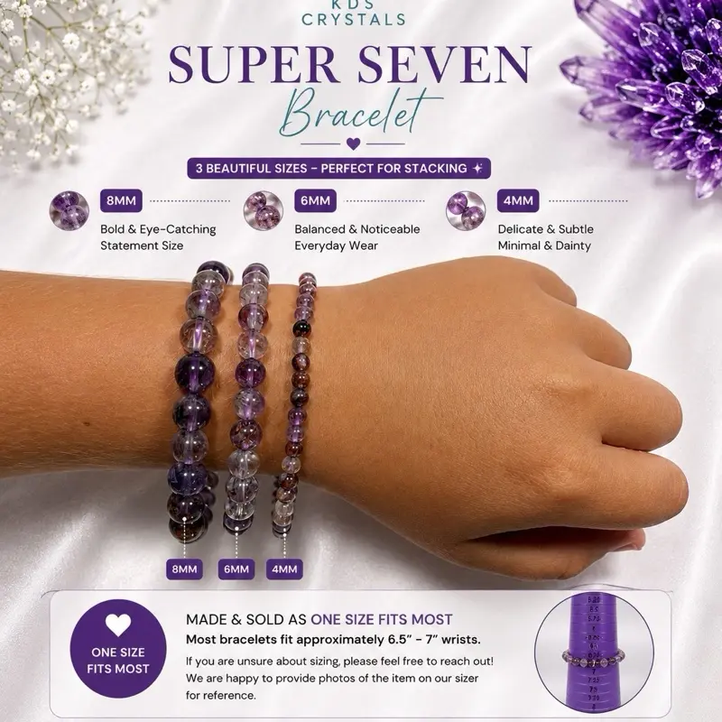 Super Seven Crystal Bracelet | Natural Melody Stone Beaded Bracelet 4mm 6mm 8mm | Spiritual Protection Crystal Jewelry