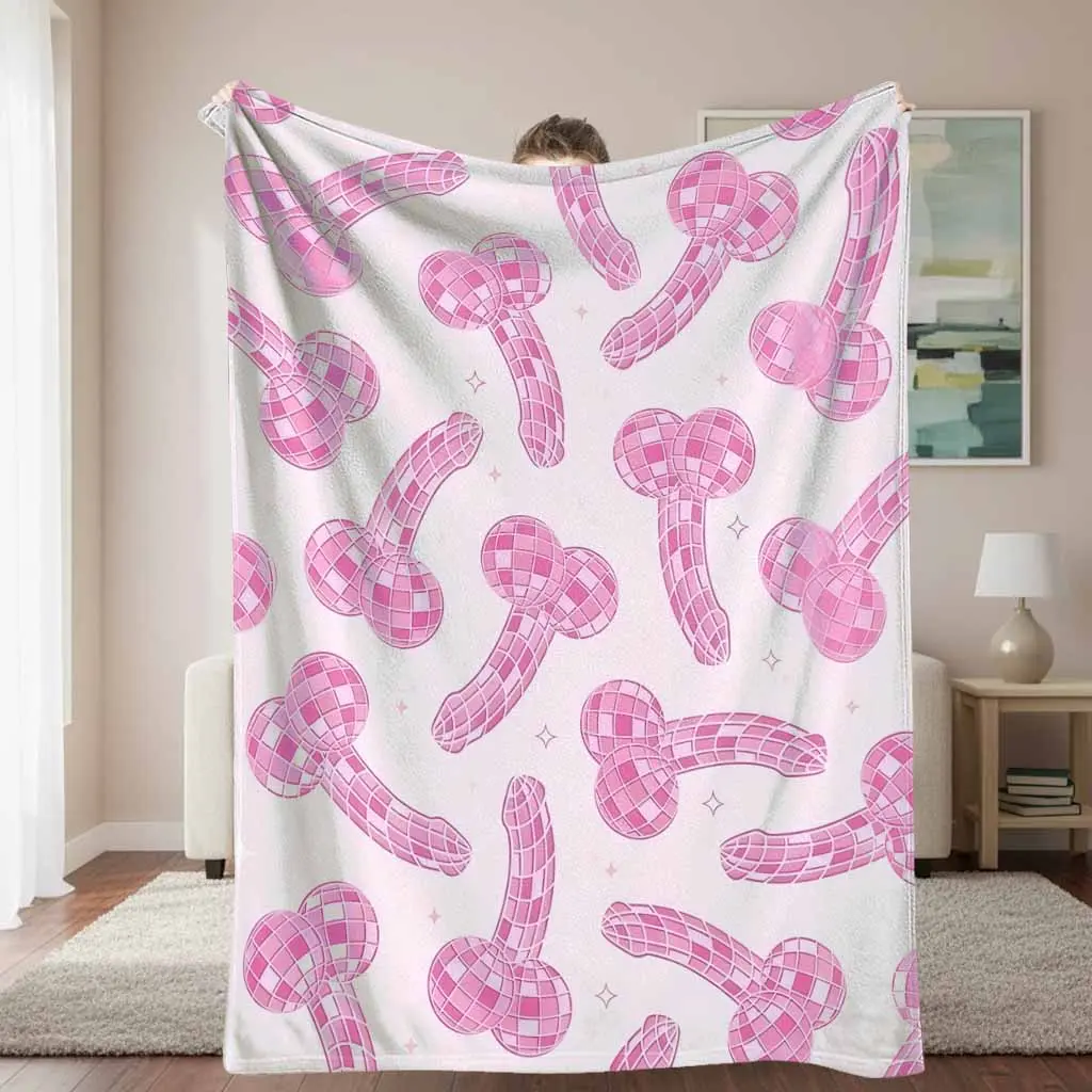 Pink Disco Balloon Flannel Blanket Retro Mirror Ball Pattern Soft Cozy Lightweight Plush Throw for Bedroom Sofa Dorm Party Lounge Travel Holiday Gift
