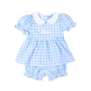 Riley Gingham Knit Bloomer Set Light Blue