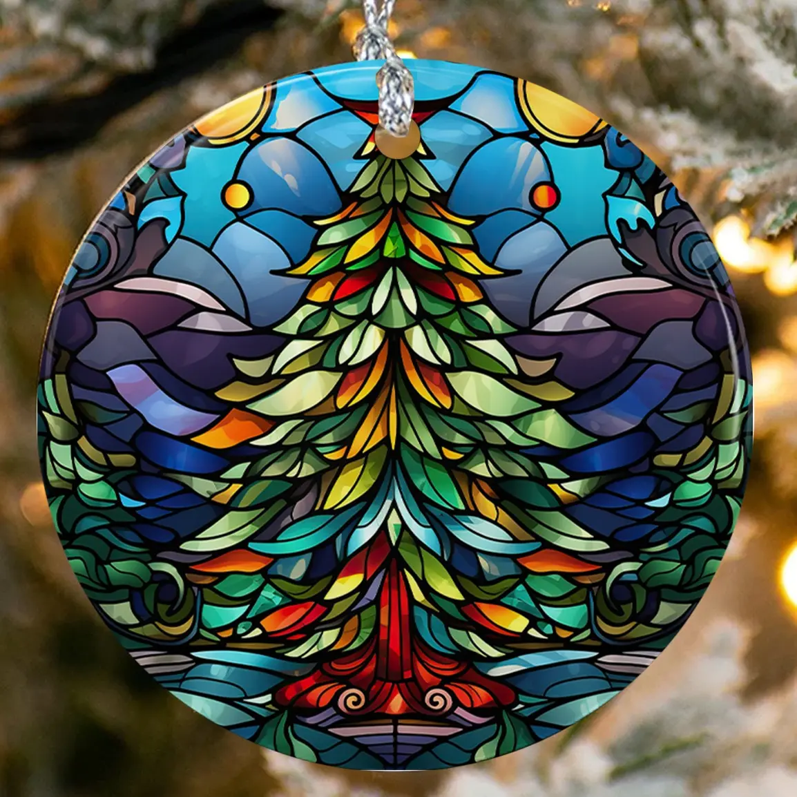 2024 Christmas Ornament, Stained Glass Christmas Tree Ornament, Stained Glass Ornament, Holiday Family Ornaments, Christmas Ceramic Keepsake, Xmas Tree Ceramic Ornaments, Holiday Decoration Gifts