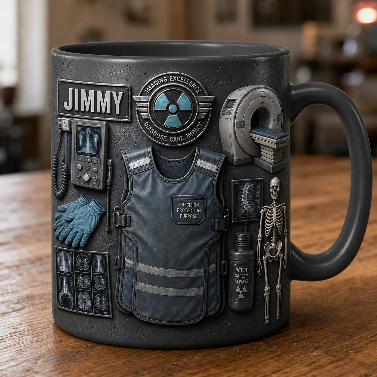 Personalized Radiologist Coffee Mug , Dark Charcoal Grey Print Mug, Medical Imaging Gift for Rad Techs