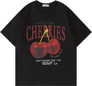 Aelfric Eden Oversized Graphic Tees Unisex Cherries Print T Shirts Casual Summer Short Sleeve Top Cotton Cute Tee Shirt for Men and Women - Man Menswear Chic Cherry Sweet Summertime Vibes Versatile Style - Day, Outfit