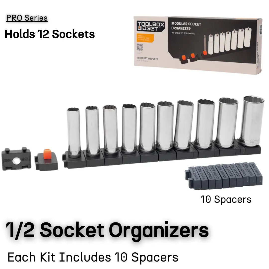 Modular Socket Organizers for 1/2" Drive by ToolBox Widget - 12 Organizers + 10 Spacers wrench organizers