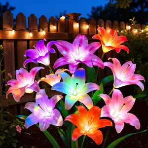 2026 Upgraded Solar Lights Outdoor, Solar Garden Lights with 24 Blooming Lily RGB Light, 7 Color Changing Waterproof Solar Flower Lights for Outside Yard, Patio Decor Gifts