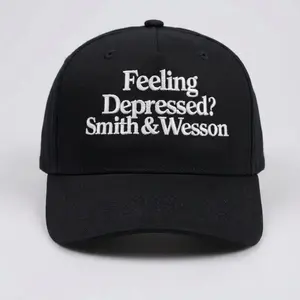 Smith & Wesson Feeling Depressed Hat - Black Baseball Cap with White Text, Adjustable Fit, Casual Style