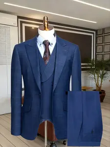 Wedding Men's Suit Plaid 3pcs Set Jacket + Vest + Pants, business, Formal, Casual Suits