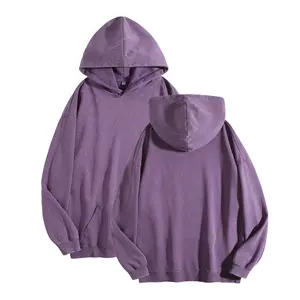 Women's Acid Wash Cotton Hoodie Casual Crewneck Long Sleeve Pullover with Kangaroo Pocket and Ribbed Cuffs for Fall and Winter Fashion Loose Minimalist Design Purple Short Sleeve T - Shirt Round Neck Long Sleeve Top Womenswear Comfy