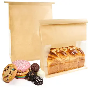 20 Pack Large Paper Bread Loaf Bags with Tin Tie Tab Lock for Homemade Sourdough Bread, 8.7x4.3x11 Inches  Bakery Packaging Bags with Clear Front Window for Gifting Cookies  Storage