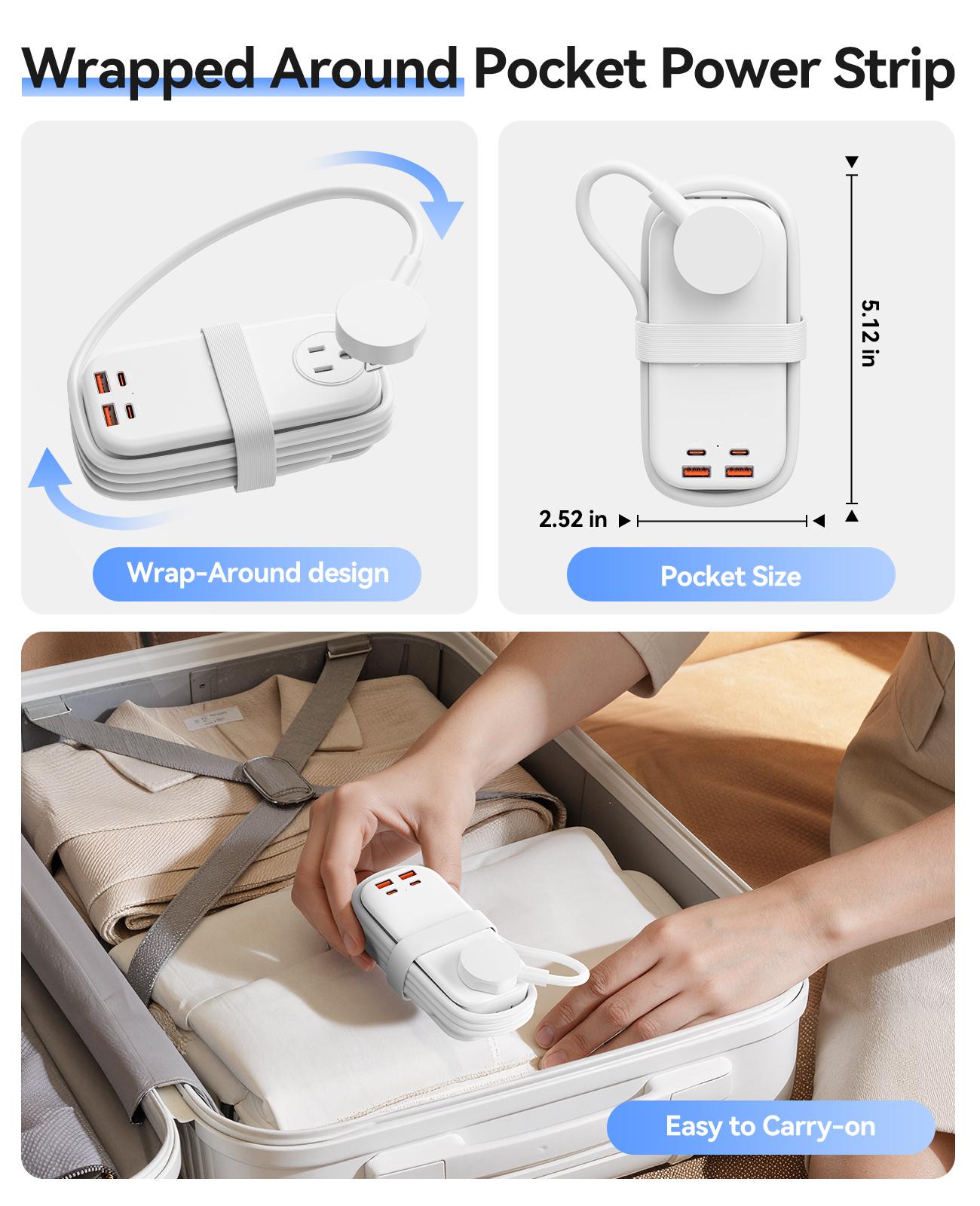 ORICO travel power strip features two USB ports, two side ports, and two Type-C ports, supporting 100W fast charging. Suitable for cruise ships, airplanes, and hotel stays-PP100